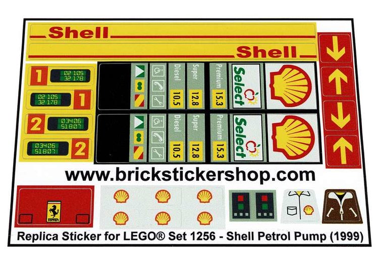 Shell Service Station 196 Precut Custom Replacement Stickers for Lego Set 325 
