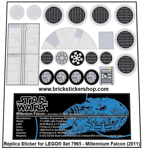 sticker only Details about   CUSTOM sticker for LEGO 7965 The Millennium Falcon Star Wars 