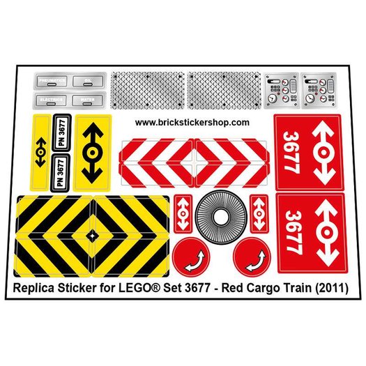 2011 Red Cargo Train Precut Custom Replacement Stickers for Lego Set 3677 
