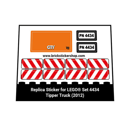 2012 Custom Precut Aufkleber/Sticker passend für LEGO® 4434 Town Tipper Truck 