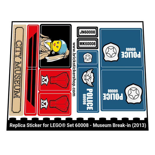 Custom Precut Aufkleber/Sticker passend für LEGO 60008 Town Museum Break-in 