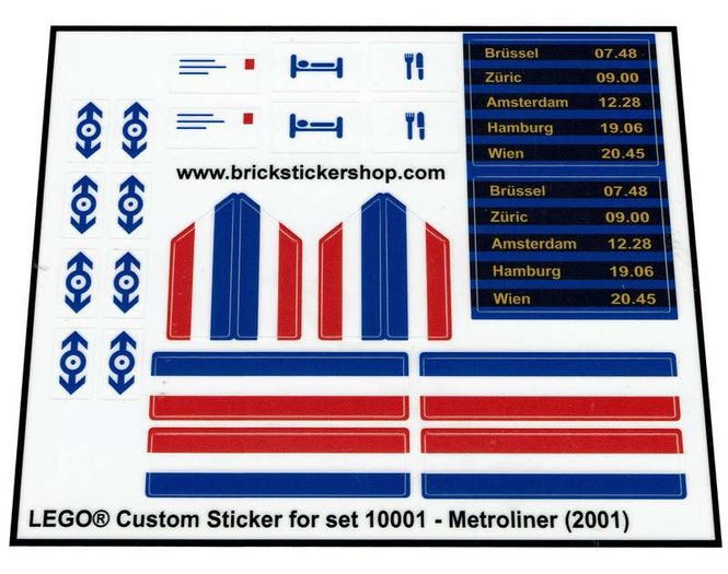 Custom Precut Aufkleber/Sticker passend für LEGO 10001 Train 9V Metroliner 2001 
