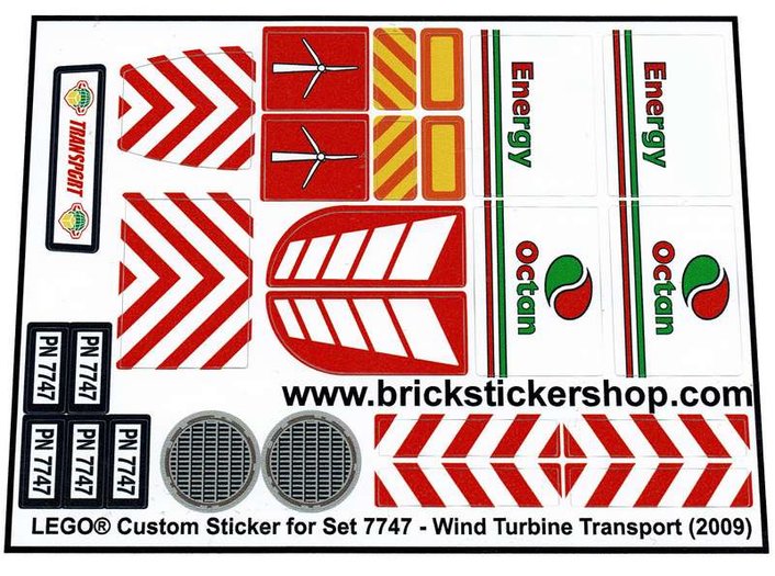 Wind Turbine Transport Precut Custom Replacement Stickers voor Lego Set 7747 