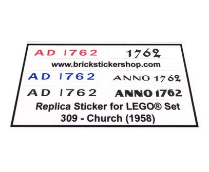 1958 Church Precut Custom Replacement Stickers for Lego Set 309 