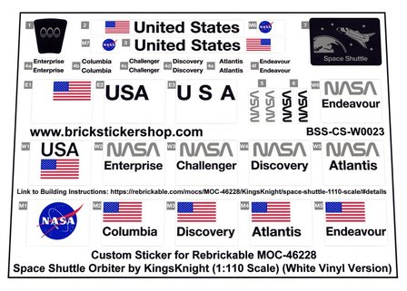 Sticker Sheet fits LEGO Rebrickable MOC-46228 Space Shuttle Orbiter