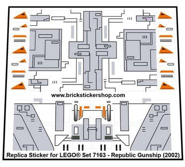 Custom Replacement Lego Star Wars Republic Gunship 7163 Stickers Decals 