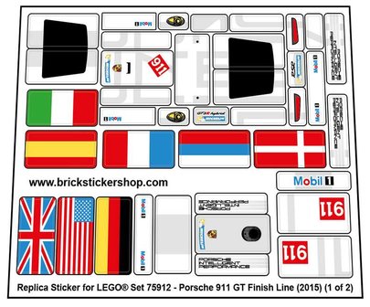Precut Custom Replacement Stickers for Lego Set 75912 Porsche 911 GT Finish Li 