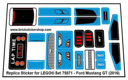 Precut Custom Replacement Stickers for Lego Set 75871 Ford Mustang GT 2016