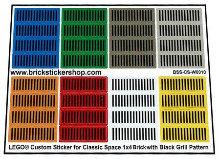 Custom Sticker - Classic Space 1x4 Brick with Black Grille