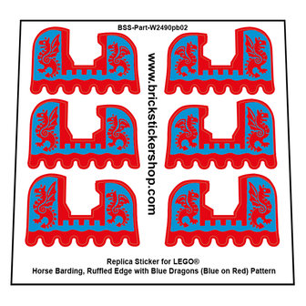 Lego Horse Barding, Ruffled Edge with Blue Dragons (Blue on Red) Pattern