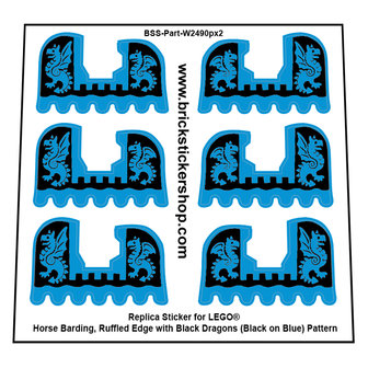 Horse Barding, Ruffled Edge with Black Dragons (Black on Blue) Pattern