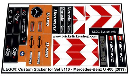 Mercedes-Benz Unimog U 40 Precut Custom Replacement Stickers for Lego Set 8110 