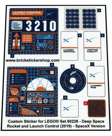 Custom Sticker - Set 60228 - Deep Space Rocket and Launch Control - SpaceX version