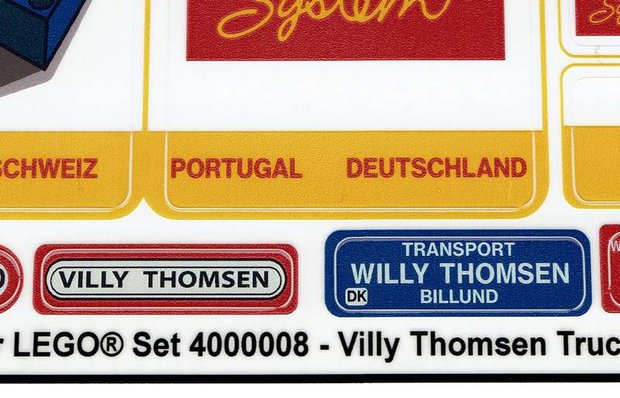 Replacement Sticker for Set 4000008 - Villy Thomsen Truck