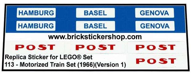 1966 Remplacement Autocollant/Sticker Set pour lego Set 113 Motorized Train Set version 3 