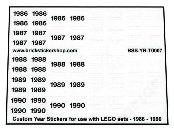 Custom Year Stickers for use with LEGO sets - 1991 - 1995