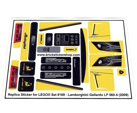 Custom Aufkleber/Sticker passend für LEGO 8169 Lamborghini Gallardo LP 560-4