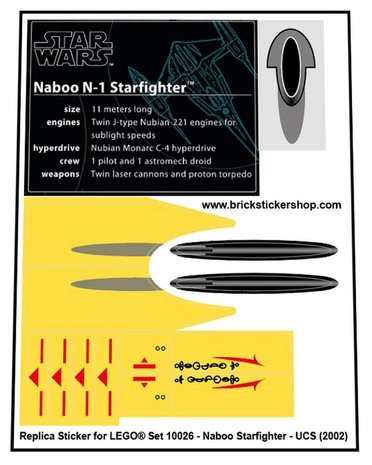 Replacement sticker fits LEGO 10026 - Naboo Starfighter (UCS)