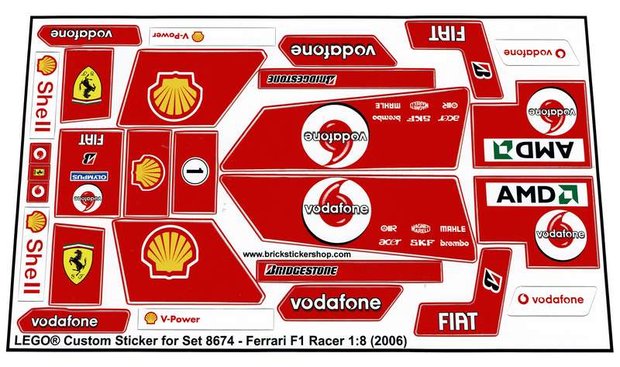 CUSTOM STICKERS for LEGO 8674 Ferrari f1 racer MODELS ETC VERY NICE! TOYS 