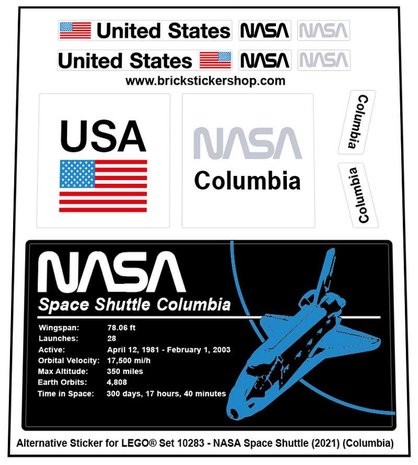 Replacement sticker Lego  10283 - NASA Space Shuttle Columbia