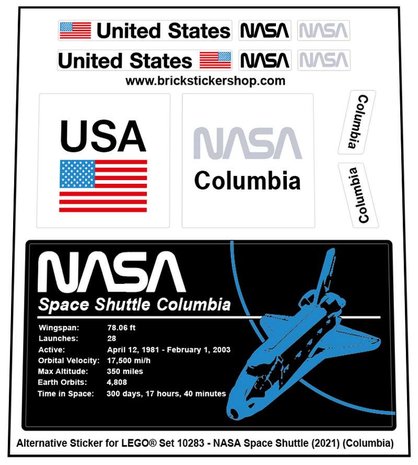 Replacement Sticker for Set 10283 - NASA Space Shuttle Columbia