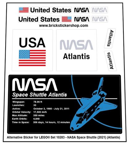 Replacement sticker Lego  10283 - NASA Space Shuttle Atlantis