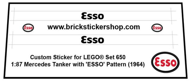 Replacement sticker fits LEGO 650 - 1:87 Mercedes Tanker (Esso)