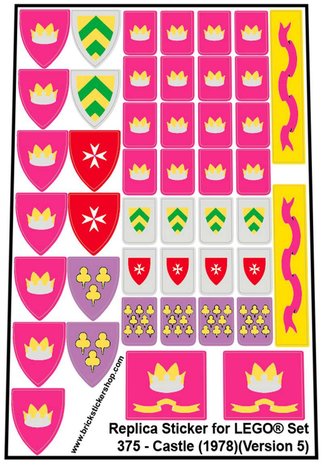 Custom Aufkleber/Sticker passend für LEGO® 375/6075 Shield Knight's  Black & Red 
