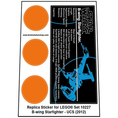Precut Custom Replacement Stickers for Lego Set 10227 B-wing Starfighter UCS 