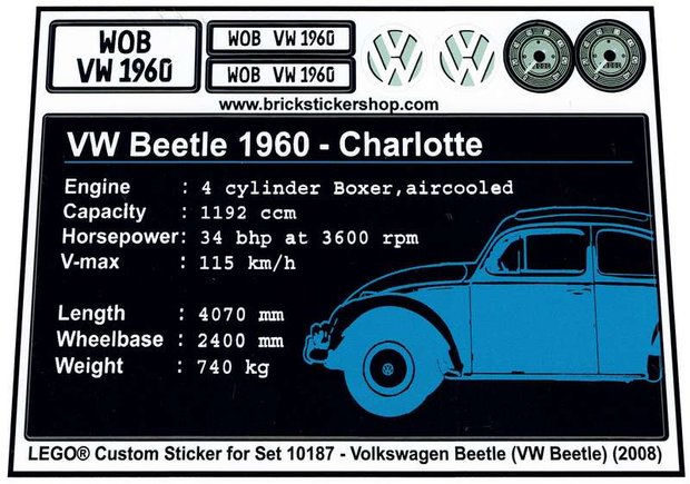 Replacement Sticker for Set 10187 - Volkswagen Beetle (VW Beetle)
