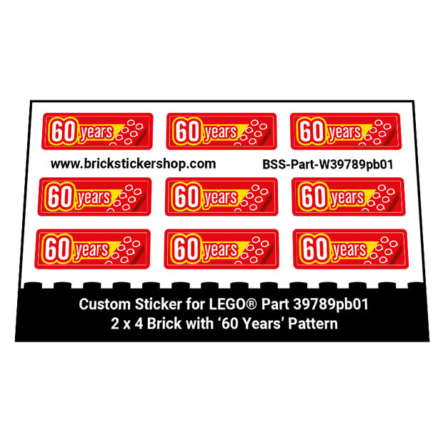 Stickers for Part 39789pb01 - 2 x 4 Brick with &#039;60 Years&#039; Pattern