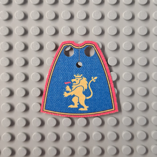 Custom Textile for Standard Cape with Yellow Lion on Blue and Red Pattern