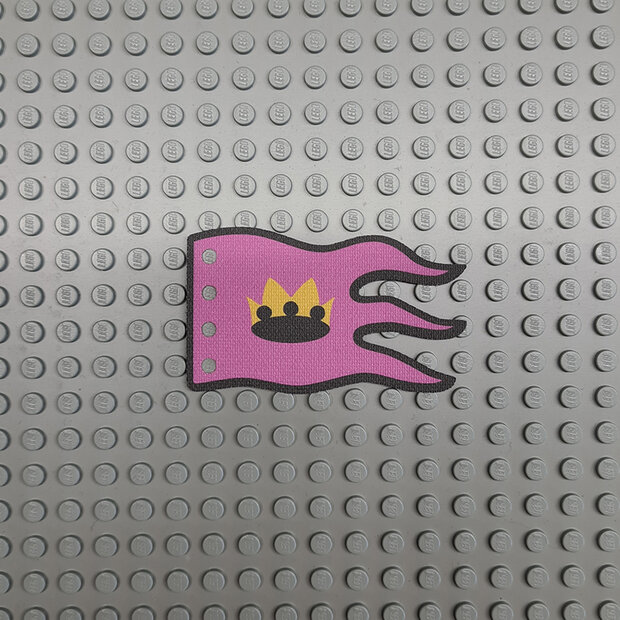 Custom Stof - Vlag 8 x 5 Wave met Yellow Castle Crown op Pink