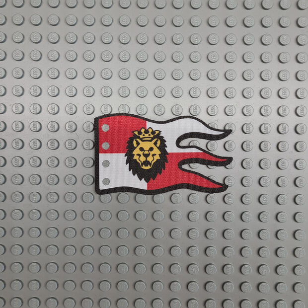 Custom Stof - Vlag 8 x 5 Wave met Lion Head op White en Red