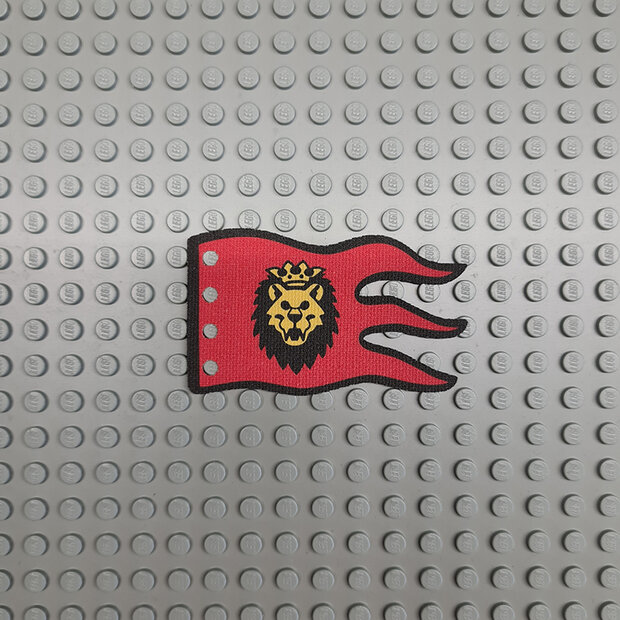 Custom Stof - Vlag 8 x 5 Wave met Lion Head op Red