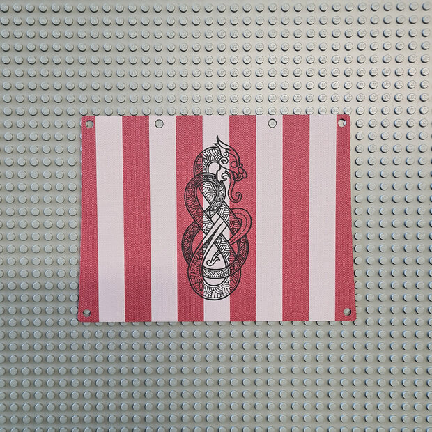 Custom Stof - Striped Sail voor Viking Longship met Vertical Serpent Embleem door Jonas Kramm