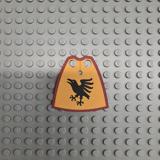Custom Textile for Standard Cape with Black Raven on Bright Light Orange and Reddish Brown Pattern