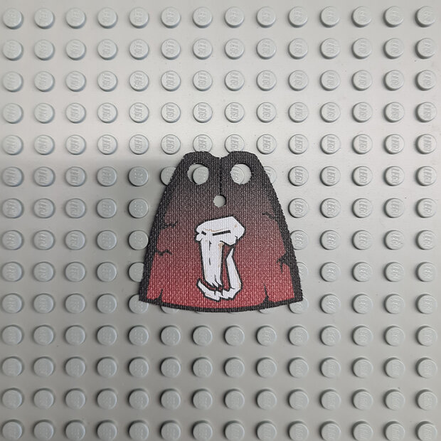 Custom Textile for Standard Cape with Troll Head on Dark Red and Black Pattern