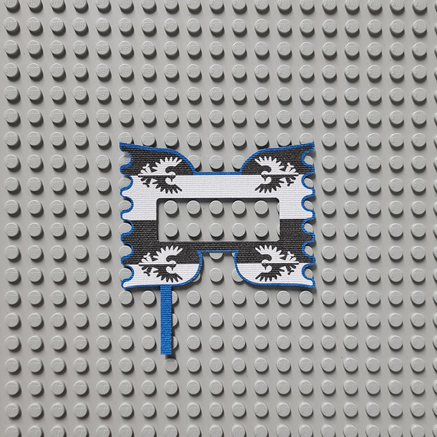 Custom Cloth - Barding with ruffled Edge With Black Falcon Emblem On Blue