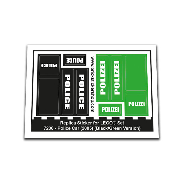 Replica Sticker voor Set 7236 - Police Car (Black-Green Version)