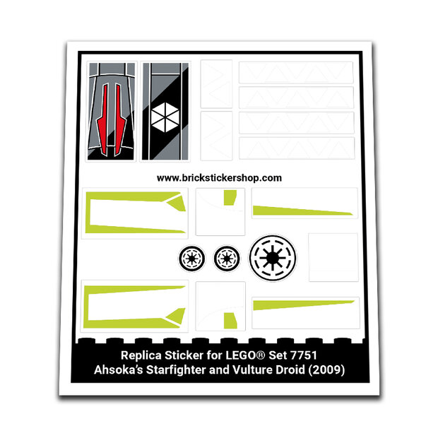 Replica Sticker voor Set 7751 - Ahsoka&#039;s Starfighter and Vulture Droid