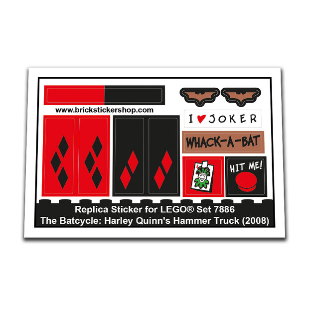 Replica Sticker voor Set 7886 - The Batcycle: Harely Quinn&#039;s Hammer Truck