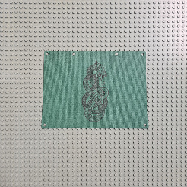 Custom Stof - Dark Green Sail voor Viking Longship met Vertical Serpent door Jonas Kramm