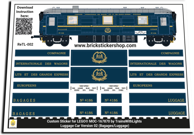 Custom Sticker for Rebrickable MOC-167870 - Orient Express Luggage Car (Version 2)