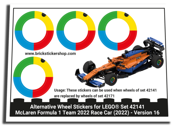 Alternative Sticker for Set 42141 - McLaren Formula 1 Team 2022 Race Car - Version 16