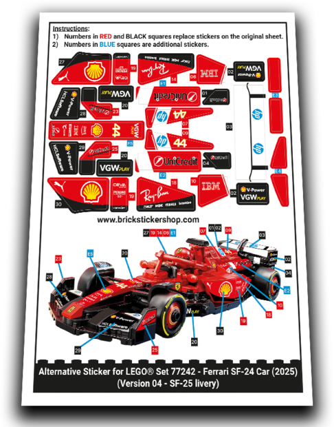 Alternative Sticker for Set 77242 - Ferrari SF-24 Car (Version 4)