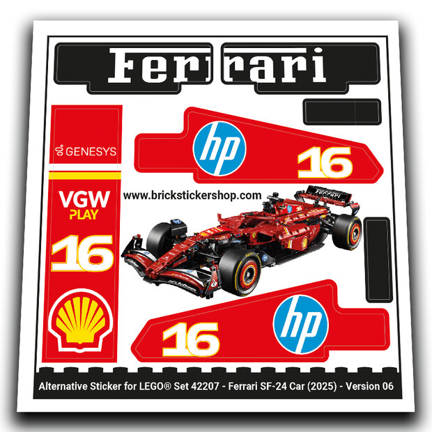 Alternative Sticker for Set 42207 - Ferrari SF-24 Car (Version 06)