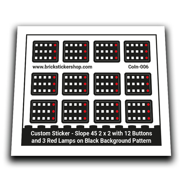 Custom Sticker - Slope 45 2 x 2 with 12 Buttons and 3 Red Lamps on Black Background Pattern