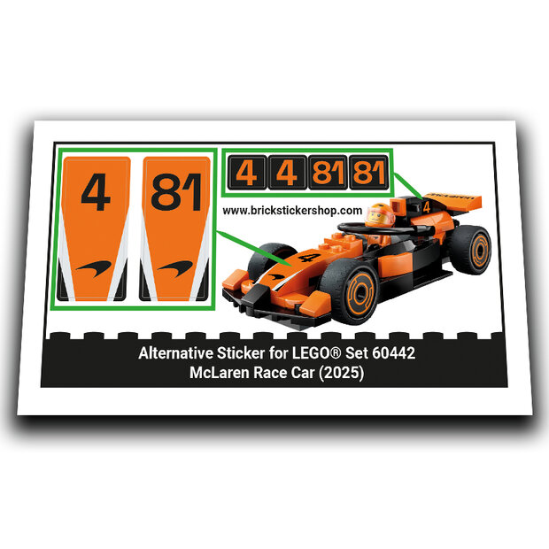 Alternative Sticker for Set 60442 - McLaren Race Car