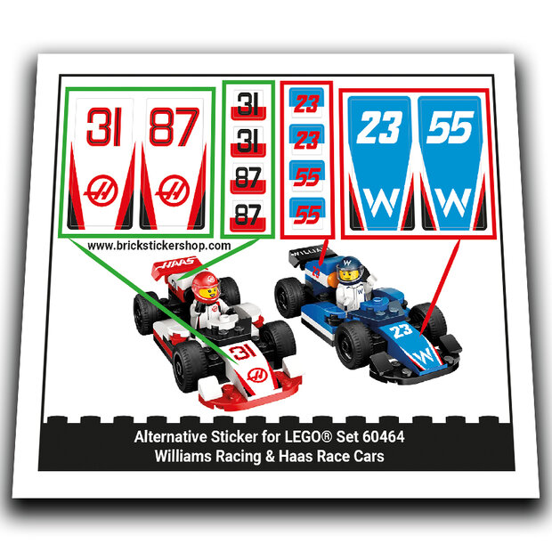 Alternative Sticker for Set 60464 - Williams Racing &amp; Haas Race Cars